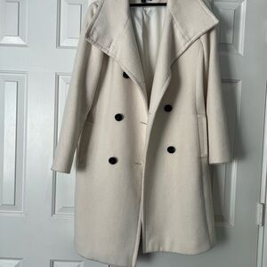 Ann Taylor Cream Double-Breasted Pea Coat